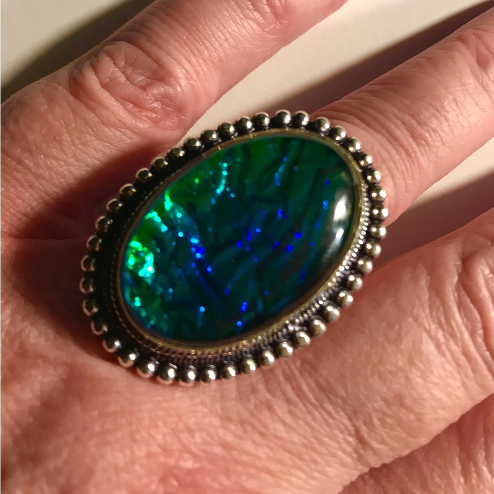 Triple Fire Opal Stamped 925 Sterling Silver Ring